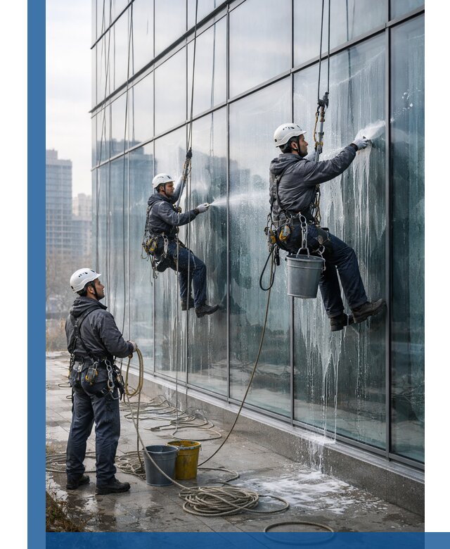 Промышленная мойка панорамных окон на высоте в Самаре