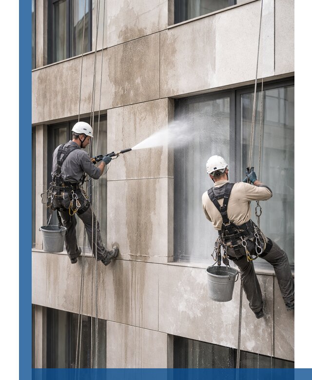 Послестроительная мойка фасада промышленным альпинизмом в Самаре