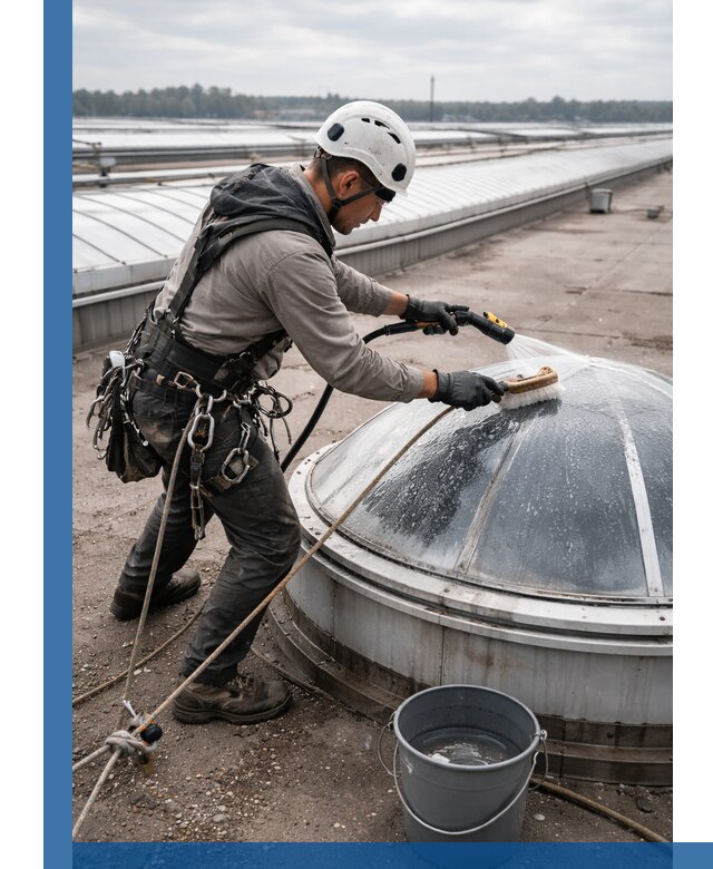 Мойка зенитных фонарей на кровле для промышленных объектов в Самаре