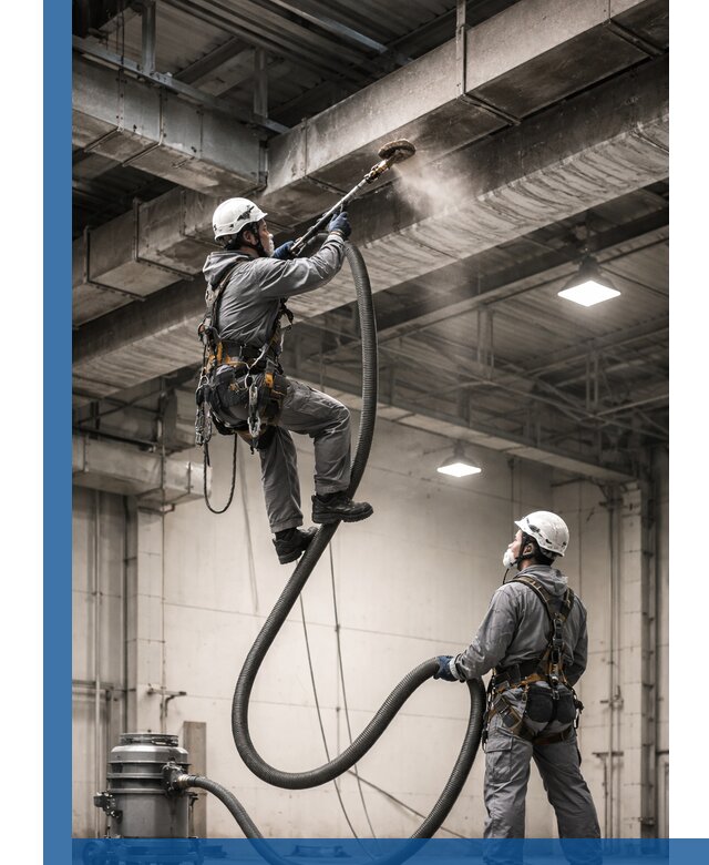 Обеспыливание потолочных конструкций в Самаре промышленным альпинизмом