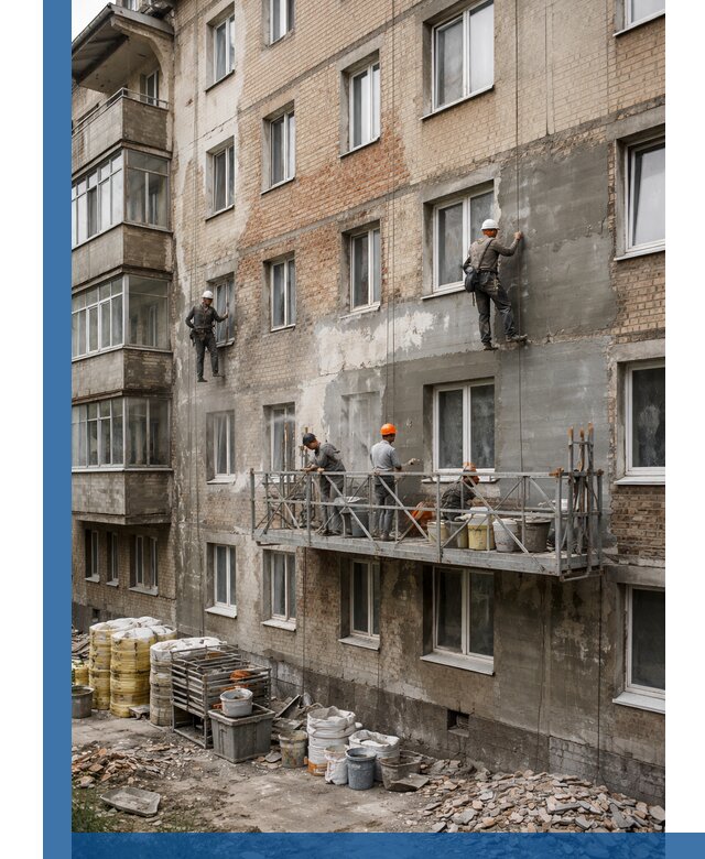 Капитальный ремонт фасада в Самаре с восстановлением и гидроизоляцией