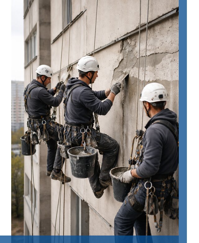 Ремонт бетонных элементов фасада в Самаре от 2527 р. | ВЫСОТНИК-Смр