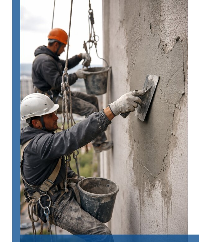 Штукатурка фасада на высоте в Самаре профессиональные работы