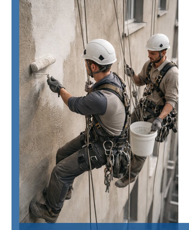 Грунтовка фасада на высоте в Самаре промышленными альпинистами