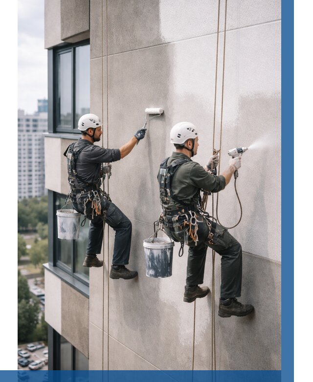 Покраска фасада альпинистами в Самаре от 303 р. | ВЫСОТНИК-Смр