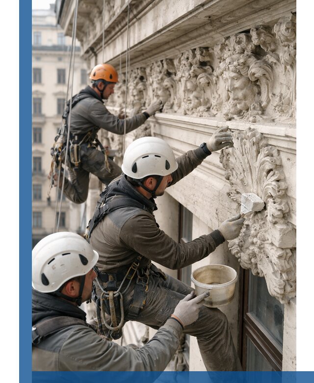 Реставрация фасадной лепнины с высотными работами в Самаре