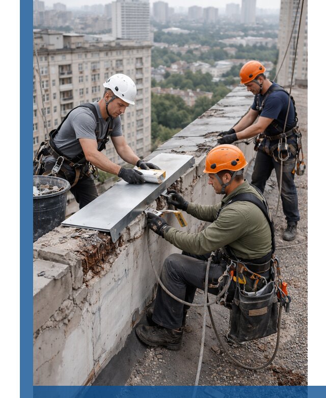 Ремонт парапета на кровле в Самаре, высотные работы с гарантией