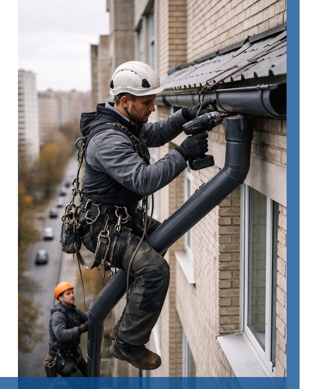 Монтаж водосточной системы на здании в Самаре от 5053 р. | ВЫСОТНИК-Смр