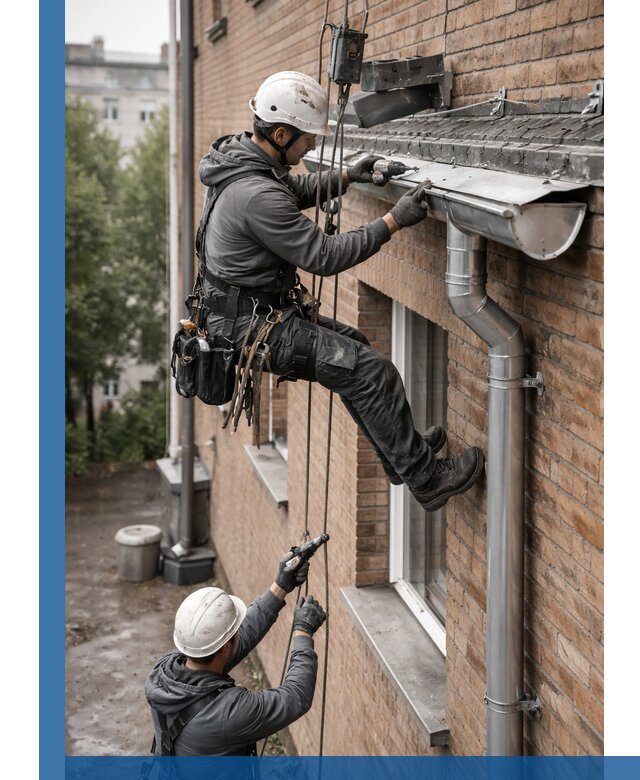 Монтаж водосточной системы на здании в Самаре под ключ