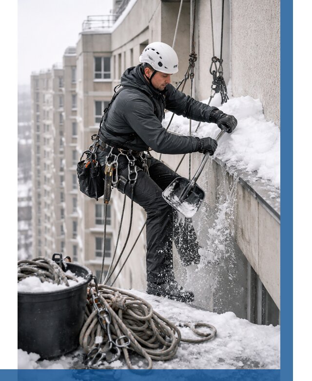 Очистка карнизов от снега в Самаре от 303 р. | ВЫСОТНИК-Смр