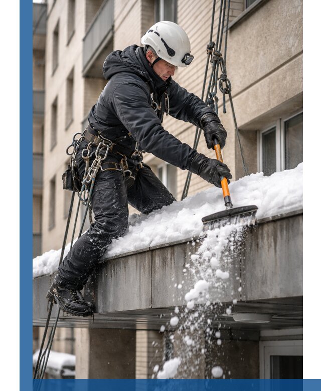 Очистка козырьков от снега в Самаре круглогодично безопасно