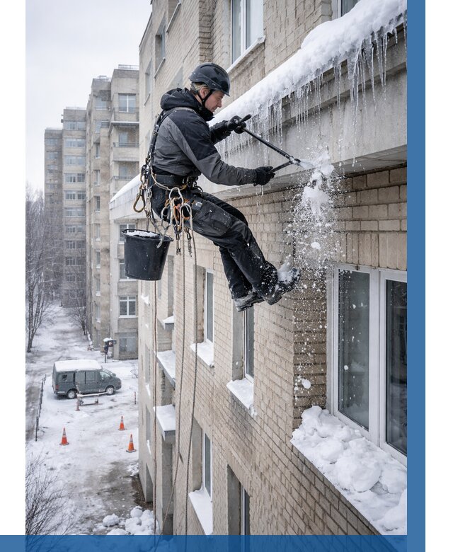Удаление наледи с карнизов в Самаре от 354 р. | ВЫСОТНИК-Смр