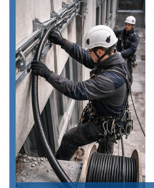 Протяжка кабеля питания на высоте в Самаре с гарантией безопасности и качества