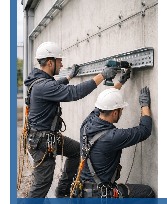 Монтаж кабельных лотков на фасаде зданий в Самаре с гарантией