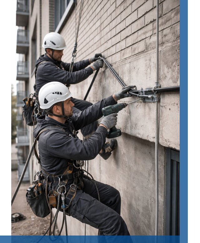 Крепление кабеля на фасаде в Самаре от 354 р. | ВЫСОТНИК-Смр