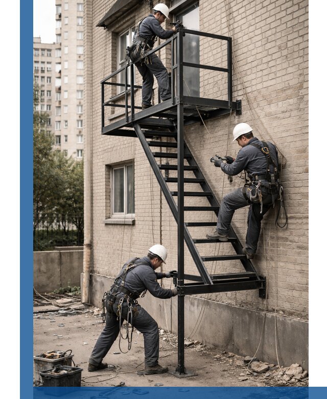 Монтаж пожарной лестницы в Самаре, установка и крепление