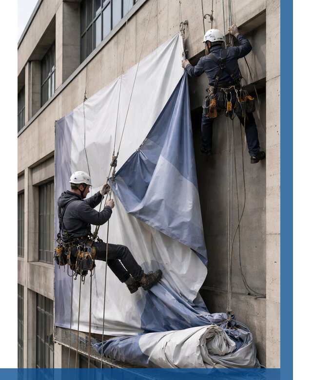 Демонтаж баннеров с фасада в Самаре от 4548 р. | ВЫСОТНИК-Смр