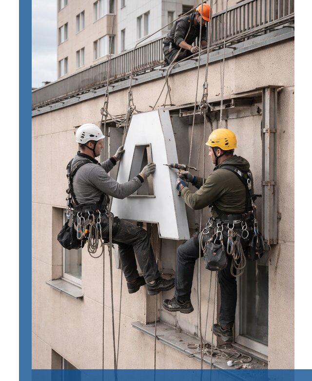 Ремонт и восстановление наружных вывесок на высоте в Самаре