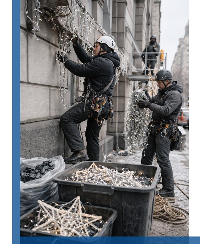 Демонтаж новогоднего оформления и гирлянд в Самаре