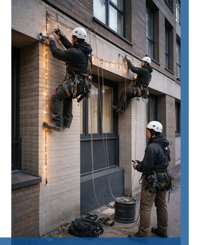 Монтаж гирлянд на фасаде в Самаре от 3537 р. | ВЫСОТНИК-Смр