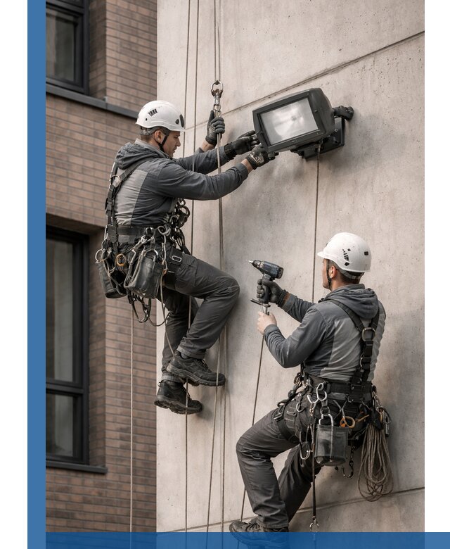 Профессиональный монтаж фасадных прожекторов в Самаре под ключ