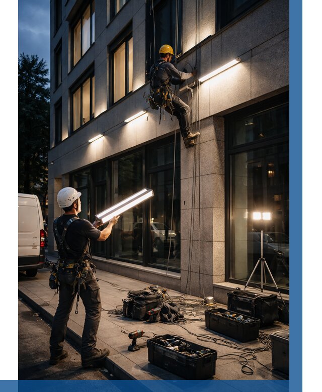 Монтаж архитектурной подсветки здания в Самаре от 2527 р.|ВЫСОТНИК-Смр