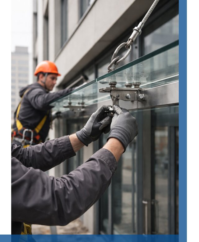 Монтаж стеклянных козырьков в Самаре от 8590 р. | ВЫСОТНИК-Смр