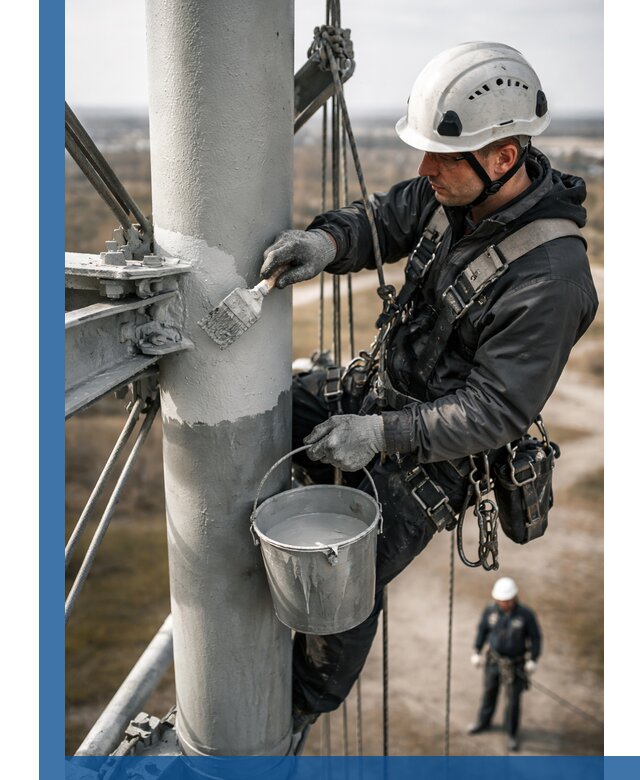 Покраска мачт связи в Самаре промышленными альпинистами