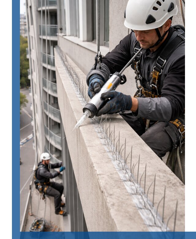 Установка шипов от птиц на фасадах и кровлях в Самаре